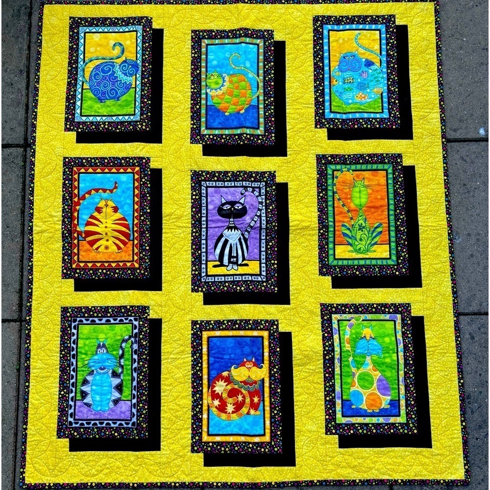 NANAIMO QUILTERS GUILD Handmade Baby Quilt With Cat Pattern 48 x 42”